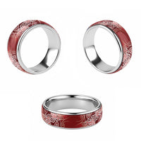 Aotearoa Maori Koru Curves Classic Ring Silver Ferns - Crimson Red