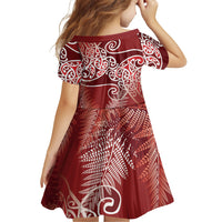 Aotearoa Maori Koru Curves Family Matching Short Sleeve Bodycon Dress and Hawaiian Shirt Silver Ferns - Crimson Red LT7 - Polynesian Pride