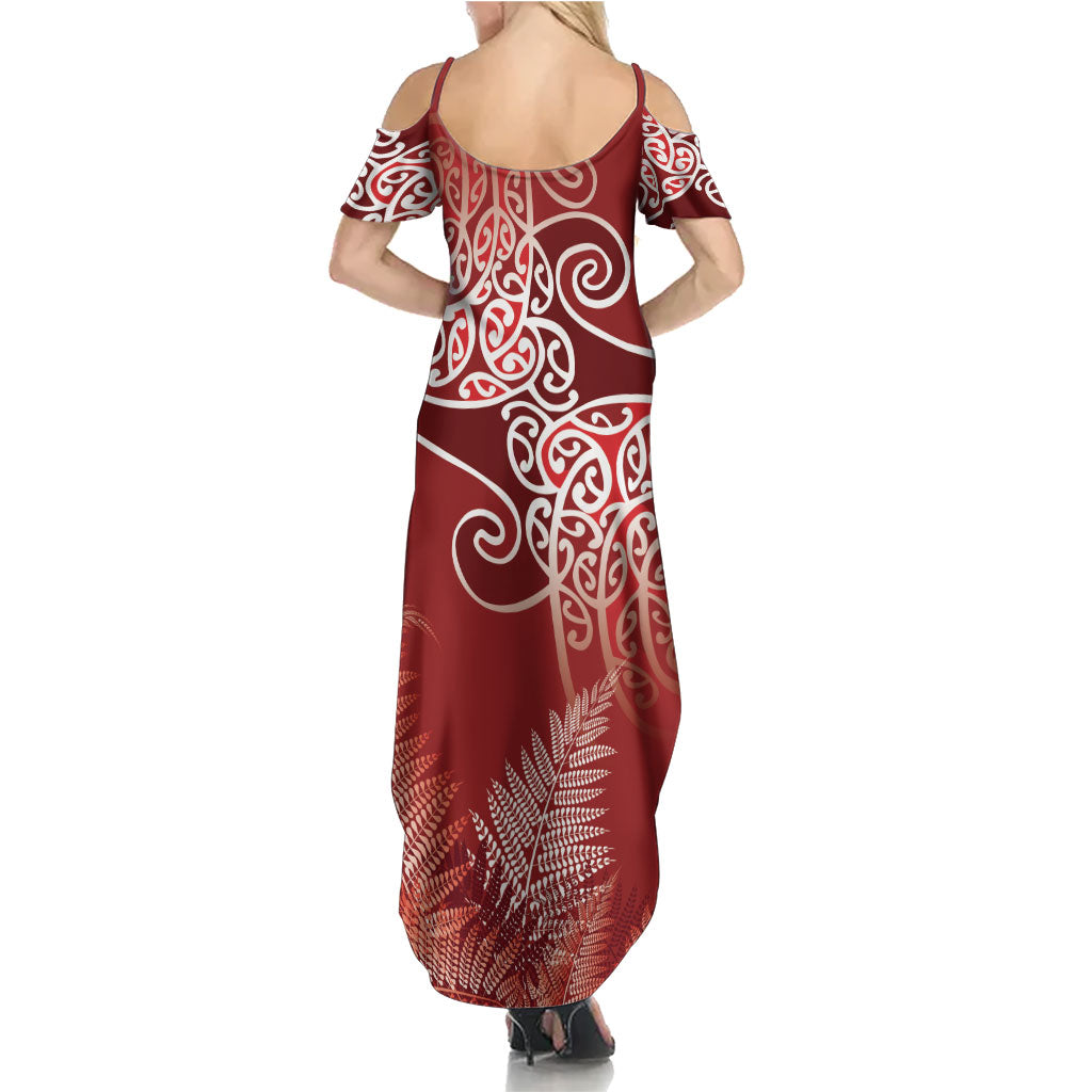 Aotearoa Maori Koru Curves Family Matching Summer Maxi Dress and Hawaiian Shirt Silver Ferns - Crimson Red LT7 - Polynesian Pride