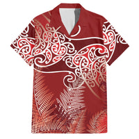 Aotearoa Maori Koru Curves Family Matching Tank Maxi Dress and Hawaiian Shirt Silver Ferns - Crimson Red LT7 Dad's Shirt - Short Sleeve Red - Polynesian Pride