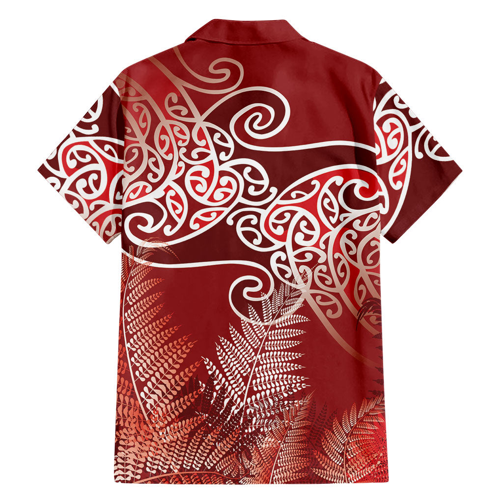 Aotearoa Maori Koru Curves Hawaiian Shirt Silver Ferns - Crimson Red
