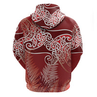 Aotearoa Maori Koru Curves Hoodie Silver Ferns - Crimson Red