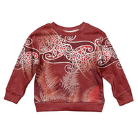 Aotearoa Maori Koru Curves Kid Ugly Christmas Sweater Silver Ferns - Crimson Red LT7 Kid Red - Polynesian Pride