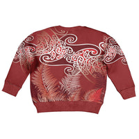 Aotearoa Maori Koru Curves Kid Ugly Christmas Sweater Silver Ferns - Crimson Red LT7 - Polynesian Pride