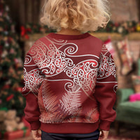 Aotearoa Maori Koru Curves Kid Ugly Christmas Sweater Silver Ferns - Crimson Red LT7 - Polynesian Pride