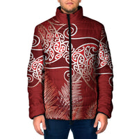 Aotearoa Maori Koru Curves Padded Jacket Silver Ferns - Crimson Red