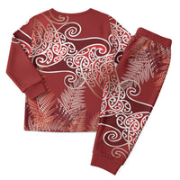 Aotearoa Maori Koru Curves Christmas Pajama Set Silver Ferns - Crimson Red LT7 - Polynesian Pride