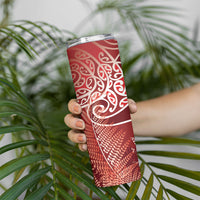 Aotearoa Maori Koru Curves Skinny Tumbler Silver Ferns - Crimson Red