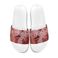 Aotearoa Maori Koru Curves Slide Sandals Silver Ferns - Crimson Red