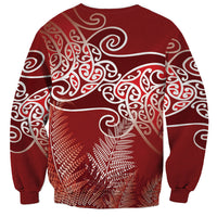 Aotearoa Maori Koru Curves Sweatshirt Silver Ferns - Crimson Red