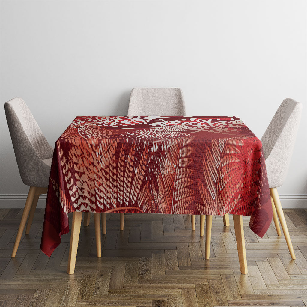 Aotearoa Maori Koru Curves Tablecloth Silver Ferns - Crimson Red