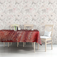 Aotearoa Maori Koru Curves Tablecloth Silver Ferns - Crimson Red