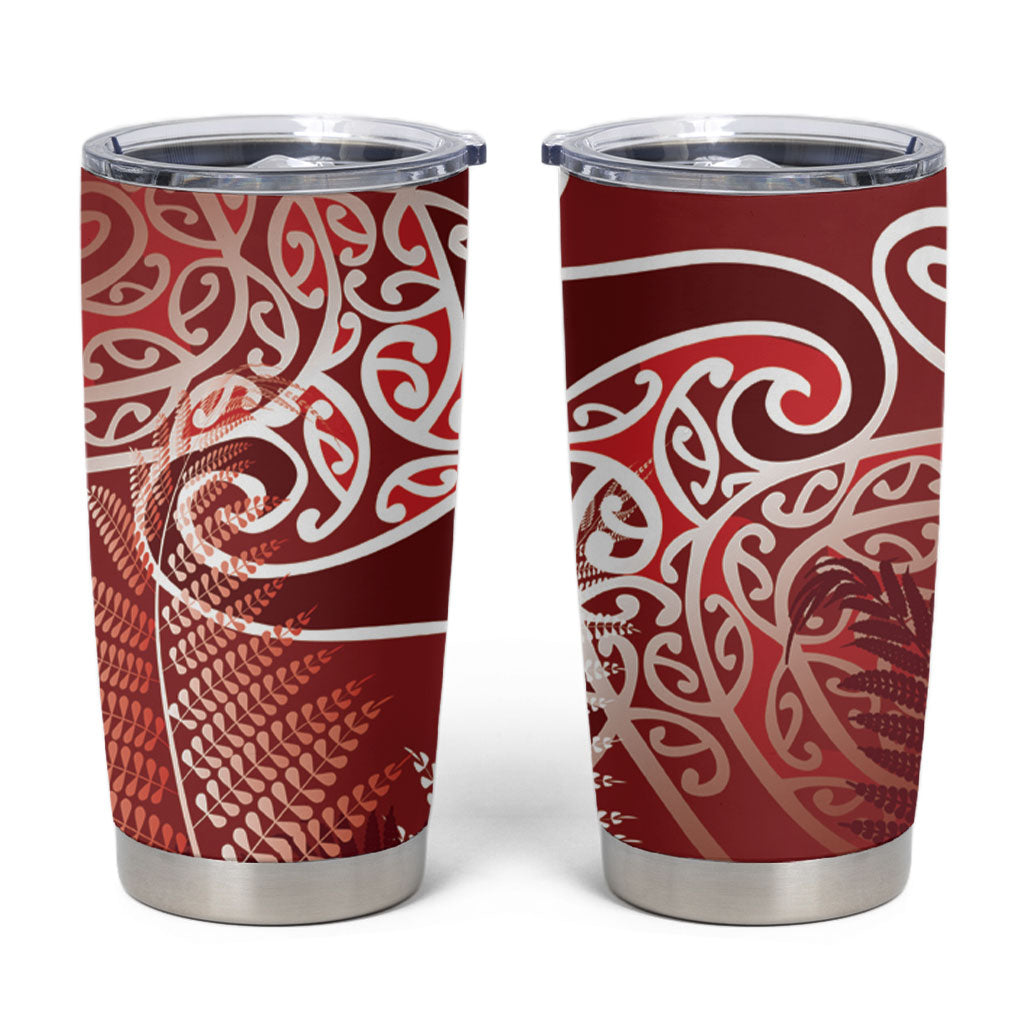 Aotearoa Maori Koru Curves Tumbler Cup Silver Ferns - Crimson Red