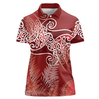 Aotearoa Maori Koru Curves Women Polo Shirt Silver Ferns - Crimson Red