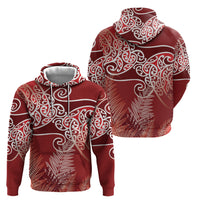 Aotearoa Maori Koru Curves Zip Hoodie Silver Ferns - Crimson Red LT7 - Polynesian Pride