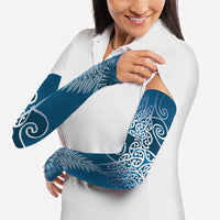 Aotearoa Maori Koru Curves Arm Sleeves Silver Ferns - Navy Blue