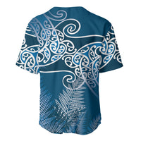 Aotearoa Maori Koru Curves Baseball Jersey Silver Ferns - Navy Blue