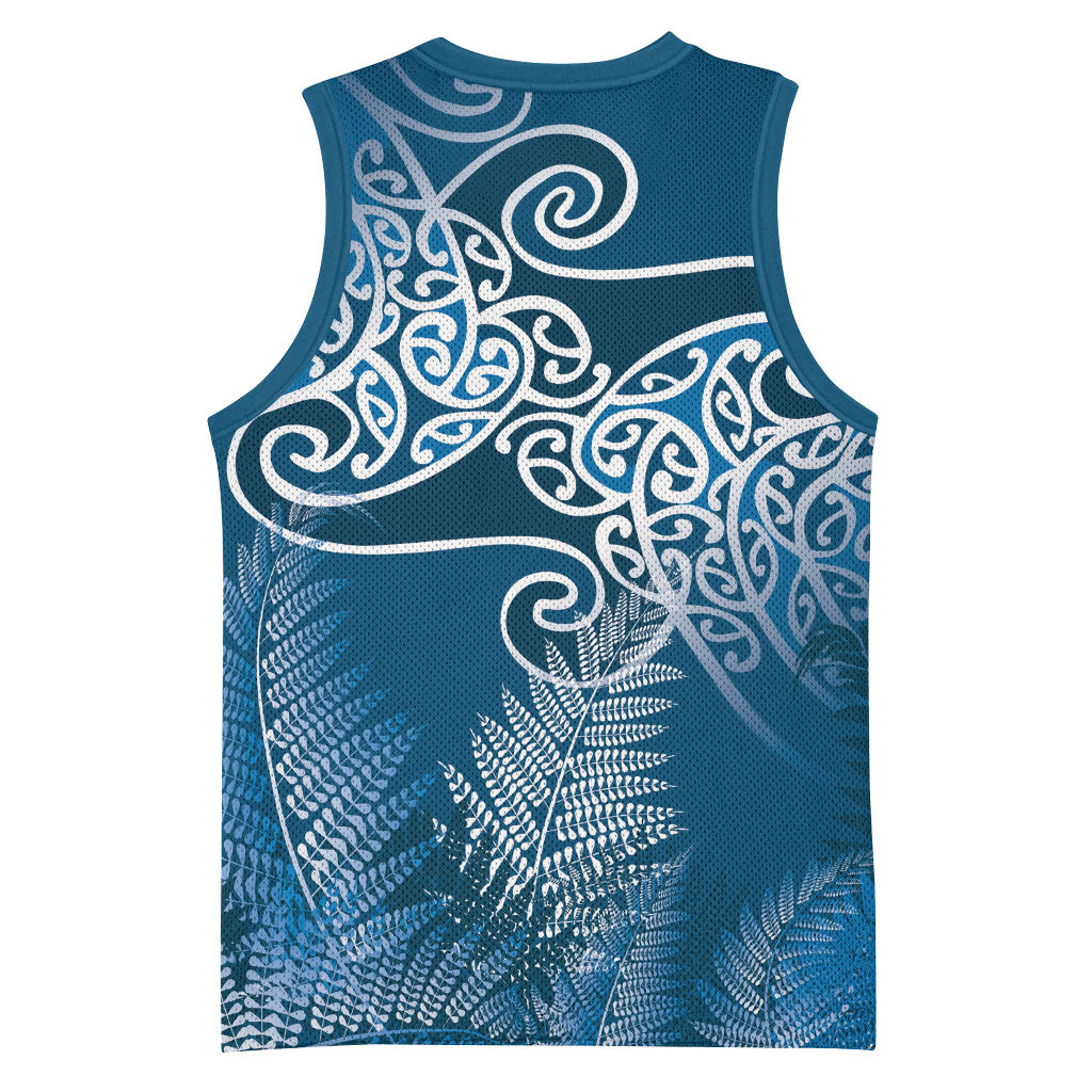 Aotearoa Maori Koru Curves Basketball Jersey Silver Ferns - Navy Blue