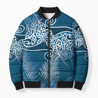 Aotearoa Maori Koru Curves Bomber Puffer Jacket Silver Ferns - Navy Blue