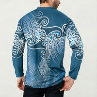 Aotearoa Maori Koru Curves Button Sweatshirt Silver Ferns - Navy Blue