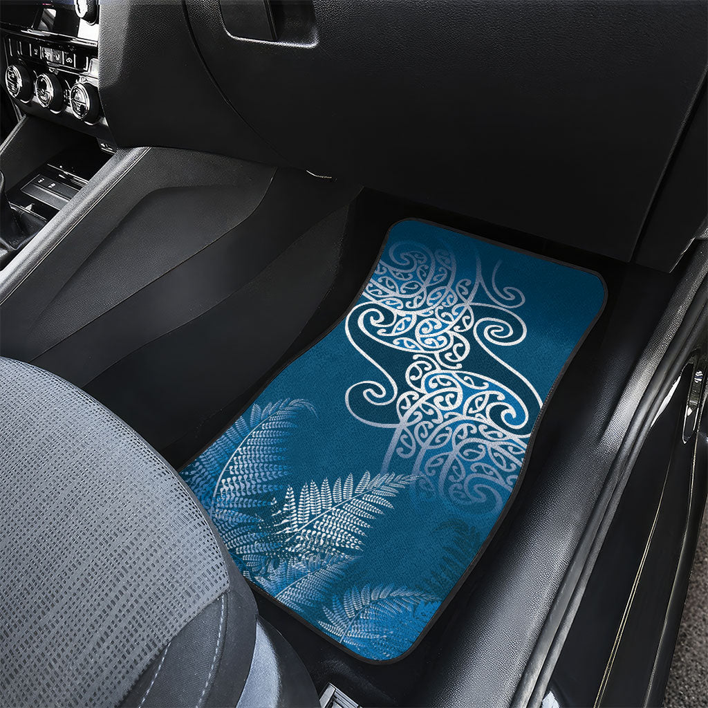 Aotearoa Maori Koru Curves Car Mats Silver Ferns - Navy Blue
