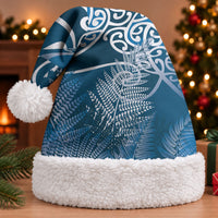 Aotearoa Maori Koru Curves Christmas Santa Hat Silver Ferns - Navy Blue LT7 With Fur Navy Blue - Polynesian Pride