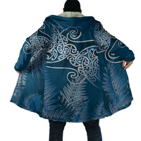 Aotearoa Maori Koru Curves Cloak Silver Ferns - Navy Blue