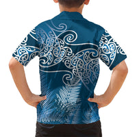 Aotearoa Maori Koru Curves Family Matching Off The Shoulder Long Sleeve Dress and Hawaiian Shirt Silver Ferns - Navy Blue LT7 - Polynesian Pride