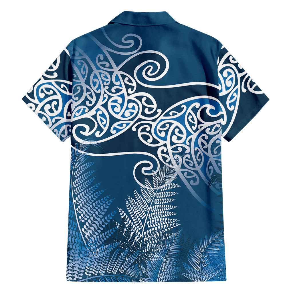 Aotearoa Maori Koru Curves Family Matching Off The Shoulder Long Sleeve Dress and Hawaiian Shirt Silver Ferns - Navy Blue LT7 - Polynesian Pride