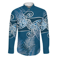 Aotearoa Maori Koru Curves Family Matching Puletasi and Hawaiian Shirt Silver Ferns - Navy Blue