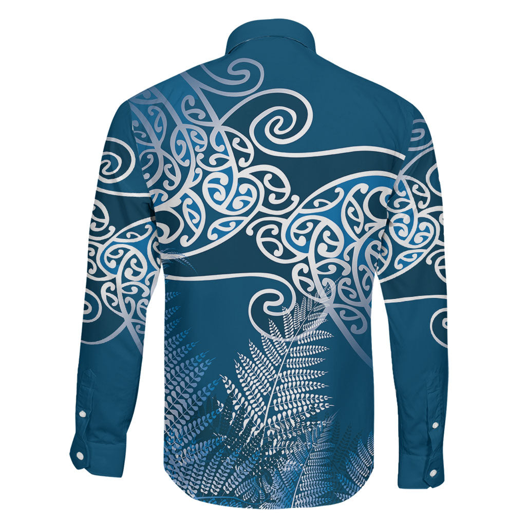 Aotearoa Maori Koru Curves Family Matching Summer Maxi Dress and Hawaiian Shirt Silver Ferns - Navy Blue LT7 - Polynesian Pride