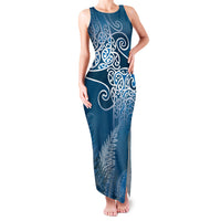 Aotearoa Maori Koru Curves Family Matching Tank Maxi Dress and Hawaiian Shirt Silver Ferns - Navy Blue LT7 Mom's Dress Navy Blue - Polynesian Pride