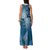 Aotearoa Maori Koru Curves Family Matching Tank Maxi Dress and Hawaiian Shirt Silver Ferns - Navy Blue LT7 - Polynesian Pride