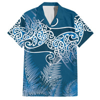 Aotearoa Maori Koru Curves Hawaiian Shirt Silver Ferns - Navy Blue