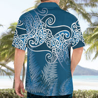 Aotearoa Maori Koru Curves Hawaiian Shirt Silver Ferns - Navy Blue