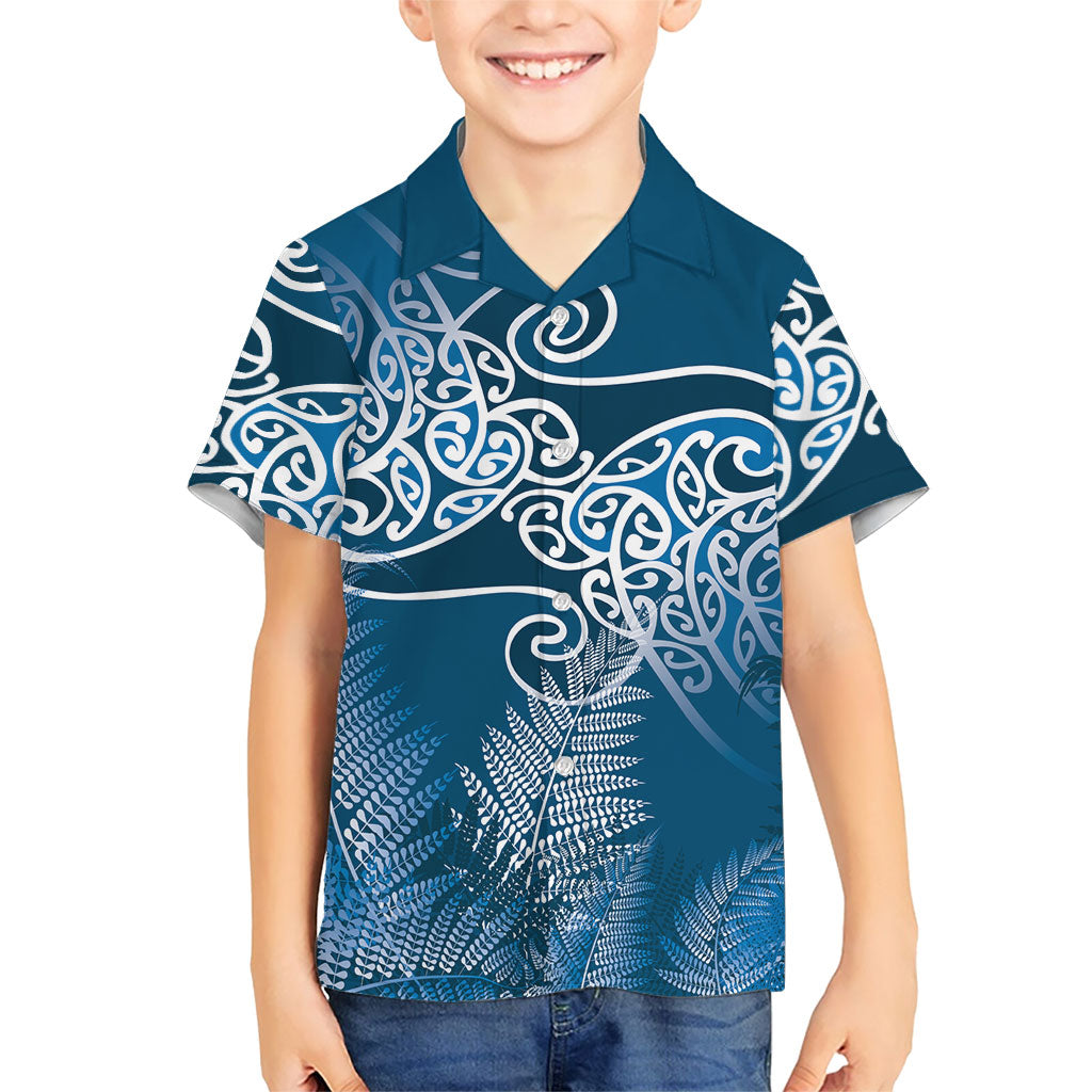 Aotearoa Maori Koru Curves Hawaiian Shirt Silver Ferns - Navy Blue