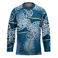 Aotearoa Maori Koru Curves Hockey Jersey Silver Ferns - Navy Blue