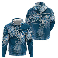 Aotearoa Maori Koru Curves Hoodie Silver Ferns - Navy Blue