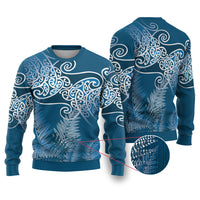 Aotearoa Maori Koru Curves Ugly Christmas Sweater Silver Ferns - Navy Blue LT7 Navy Blue - Polynesian Pride