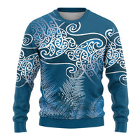 Aotearoa Maori Koru Curves Ugly Christmas Sweater Silver Ferns - Navy Blue LT7 - Polynesian Pride
