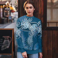 Aotearoa Maori Koru Curves Ugly Christmas Sweater Silver Ferns - Navy Blue LT7 - Polynesian Pride