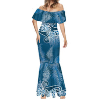 Aotearoa Maori Koru Curves Mermaid Dress Silver Ferns - Navy Blue