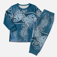 Aotearoa Maori Koru Curves Christmas Pajama Set Silver Ferns - Navy Blue LT7 Men Navy Blue - Polynesian Pride