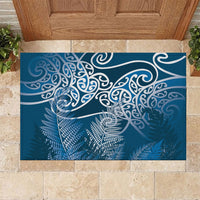 Aotearoa Maori Koru Curves Rubber Doormat Silver Ferns - Navy Blue