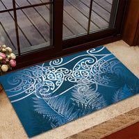 Aotearoa Maori Koru Curves Rubber Doormat Silver Ferns - Navy Blue