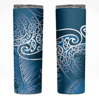 Aotearoa Maori Koru Curves Skinny Tumbler Silver Ferns - Navy Blue