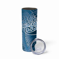 Aotearoa Maori Koru Curves Skinny Tumbler Silver Ferns - Navy Blue