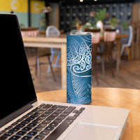 Aotearoa Maori Koru Curves Skinny Tumbler Silver Ferns - Navy Blue