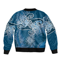 Aotearoa Maori Koru Curves Sleeve Zip Bomber Jacket Silver Ferns - Navy Blue