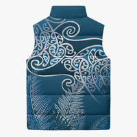 Aotearoa Maori Koru Curves Sleeveless Puffer Jacket Silver Ferns - Navy Blue